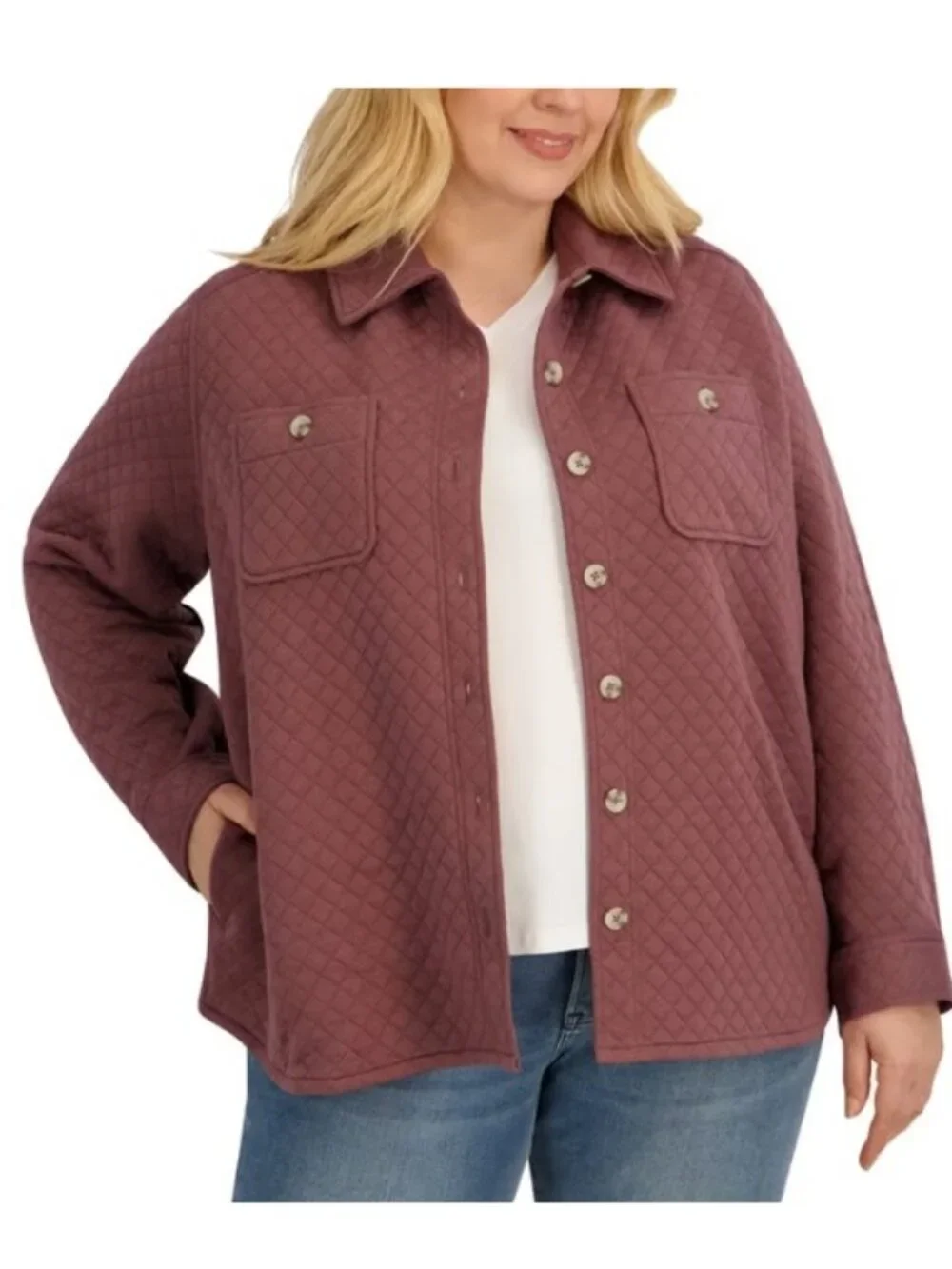 NWT SAGE Women's Quilted Shirt Jacket, Pink (Mauve)